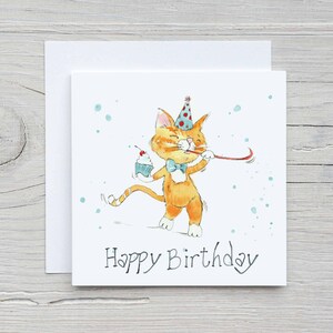 Orange Cat Birthday Card, Kids Birthday Card, Marmalade Cat Greeting Card with White Envelope, 5.25 x 5.25 in. afbeelding 2