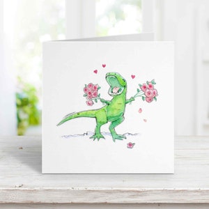 Cute T-Rex Love Card for Birthday, Anniversary Card, Valentine's Day for wife, girlfriend, husband, boyfriend, Dinosaur Free Personalization image 1
