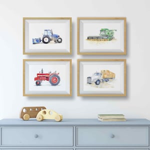 Farm Tractor Prints for Baby and Toddler Boys Room, Farm Nursery Decor, Kids Wall Art, Watercolor image 1