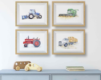 Farm Tractor Prints for Baby and Toddler Boys Room,  Farm Nursery Decor, Kids Wall Art, Watercolor