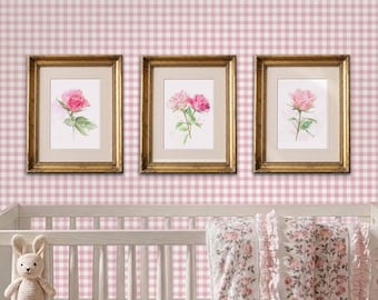 Roses Wall Art Print Set, Pink Watercolor Rose Painting, Floral Nursery Decor Girl, Baby Shower Gift, Cottage Core Decor, Hand Painted