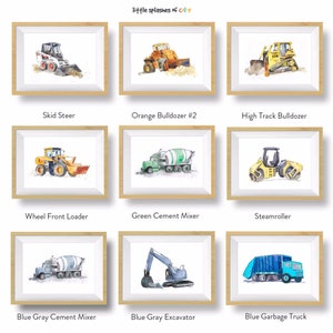 Backhoe Truck Print, Construction Decor for Boys Room, Truck Wall Art for Baby Nursery, Watercolor, Bulldozer Excavator image 8