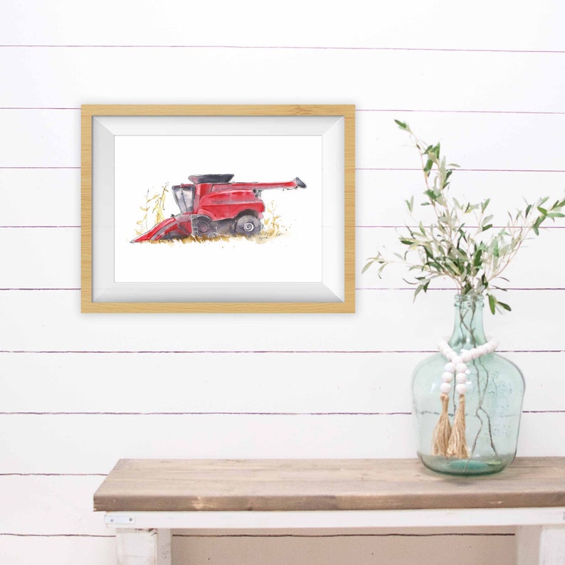 Print Combine Art, Red Combine Painting, Tractor Wall Art, Farmhouse Nursery Wall Decor, Office, Den, Living Room image 4