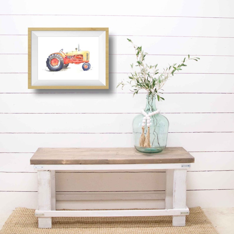 Tractor Gift, Red Yellow Tractor Print, Tractor Wall Art, Farm Nursery Decor, Boys Wall Art, Watercolor, Living, Office, Kitchen image 3