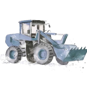 Wheel Front Loader Truck Print, Construction Truck Wall Art, Blue Gray Bulldozer, Nursery Wall Decor, Truck Nursery, Toddler Boys Room