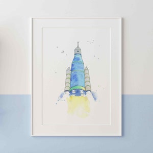 Space Ship Artwork, Set of 4 Prints for Toddler Boy Room, Rocket Ship Art, Boy Wall Art, Space Themed Nursery, Watercolor image 7