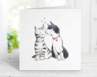 Kissing Cats Card #3, Free Personalization, I Love You Card for wife, girlfriend, husband, boyfriend, Anniversary, Birthday, Valentine's Day