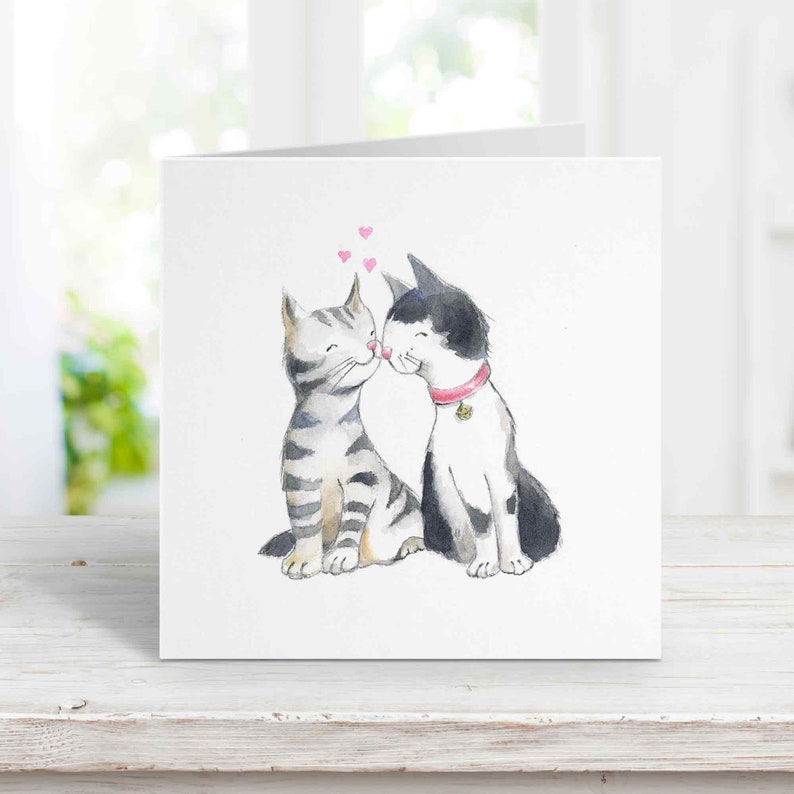 Kissing Cats Card 3, Free Personalization, I Love You Card for wife, girlfriend, husband, boyfriend, Anniversary, Birthday, Valentine's Day image 1