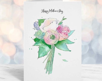 Flower Bouquet Card for Mom, Wife, Girlfriend, Mother's Day, Valentine's Day, Birthday, Anniversary, Sympathy Card, Free Personalization