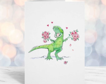 T-Rex Love Card, Anniversary, Birthday, Valentine's Day, Original Illustration, A6 Size