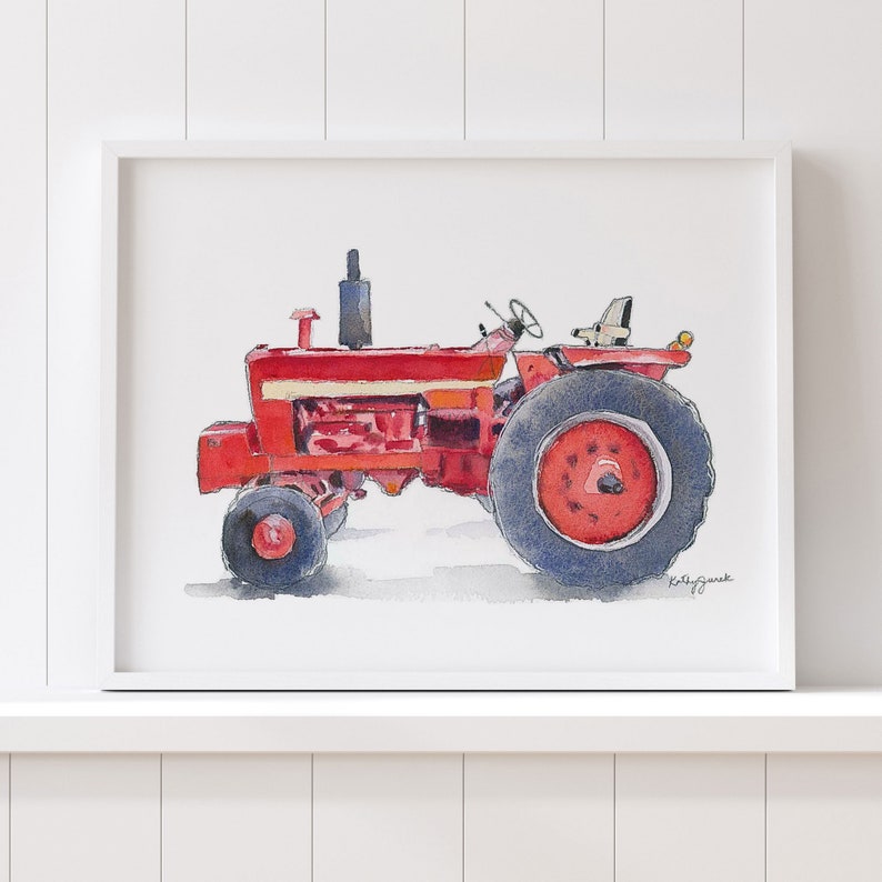 Red Tractor Print 10, Tractor Wall Art, Farm Nursery Decor, Toddler Boys Room Decor, Watercolor image 3