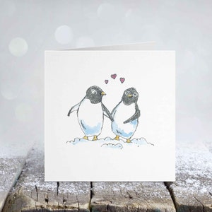 Cute Penguins Love Card for Birthday, Anniversary Card, Valentine's Day for wife, girlfriend, husband, boyfriend, Free Personalization