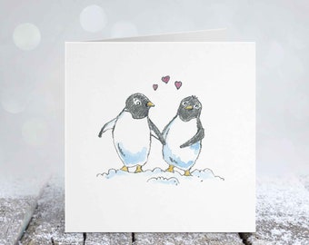 Cute Penguins Love Card for Birthday, Anniversary Card, Valentine's Day for wife, girlfriend, husband, boyfriend, Free Personalization