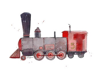 Red Train Print for Toddler Boys Room, Train Nursery Wall Art  Decor, Playroom Artwork, Watercolor, Digital Download