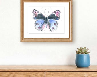 Blue Butterfly Print for Baby Toddler Girls Rooms, Butterly Nursery Art, Girls Wall Decor, Hand Painted