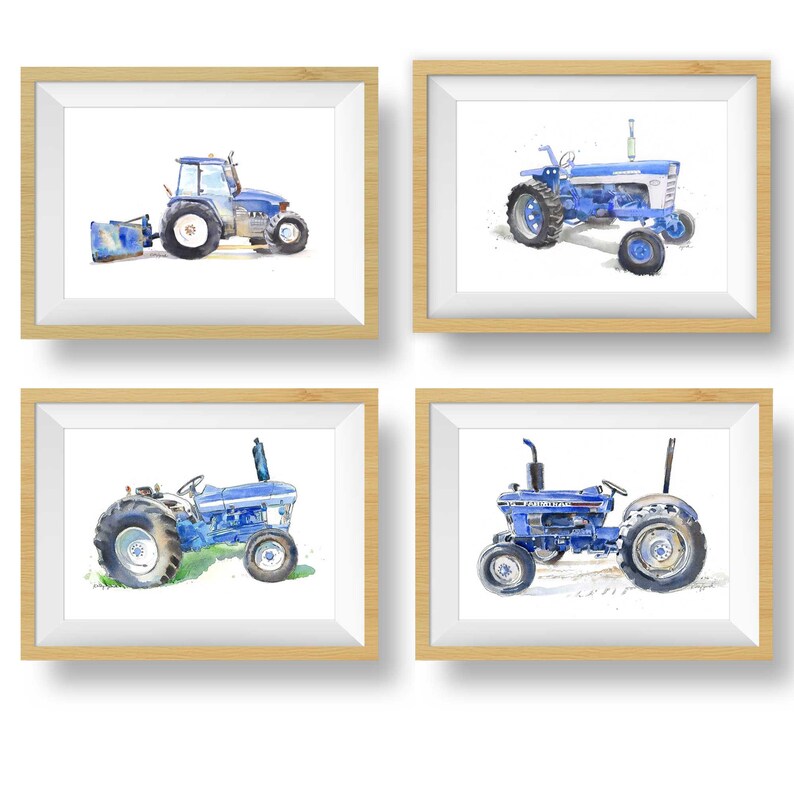 Marineblauwe tractorprint 10 voor kinderkamers, baby en peuterjongen, boerderijmuurkunstdecor, digitale download, aquarel afbeelding 3