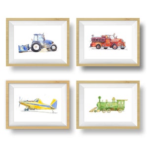 40 Transportation Prints for Toddler Boys Room, Choose Set of 3 or 4, Trucks, Tractors, Helicopters, Train Prints, Nursery Wall Art image 3