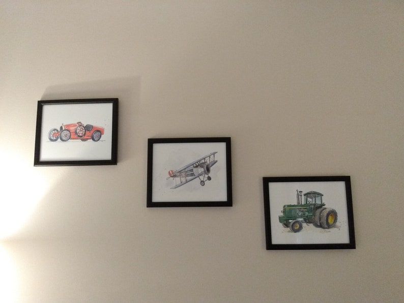Green Tractor Print Wall Art 6, Farm Nursery Decor, Baby Toddler Boys Room, Transportation Vehicle Print, Watercolor image 4