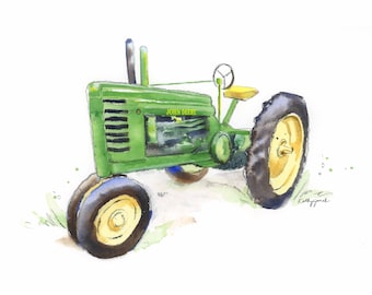Green Tractor Print#4, Nursery Wall Art for Teen Toddler Boys Bedroom, Tractor Gift for Dad, Husband, Boyfriend, Watercolor