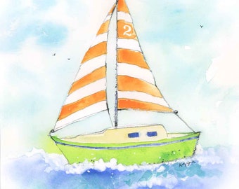 Sailboat Nursery Art, Boys Nautical Nursery Print, Kids Sailboat Wall Art, Sailboat Art Print, Nautical Nursery Wall Decor