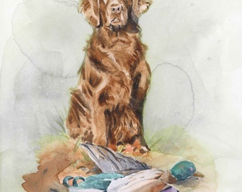 Chocolate Labrador Retriever Art Print, Hunting Dog Wall Decor, Watercolor Painting, Gift for Husband, Boyfriend