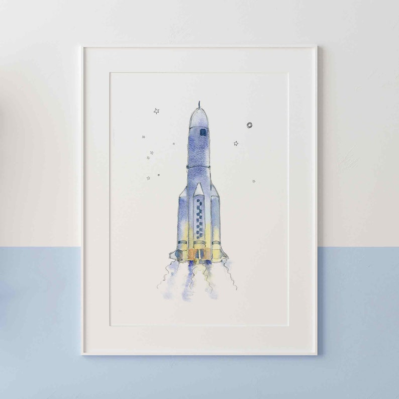 Space Ship Artwork, Set of 4 Prints for Toddler Boy Room, Rocket Ship Art, Boy Wall Art, Space Themed Nursery, Watercolor image 8