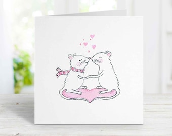 Mice Kissing Card, Free Personalization, I Love You Card, Valentine's Day Anniversary Birthday Card for Wife, Girlfriend, Boyfriend, Husband