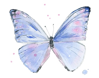 Blue Butterfly Print #2 for Baby Girl Nursery and Toddlers Room, Butterfly Watercolor Art, Nursery Decor, Square Format