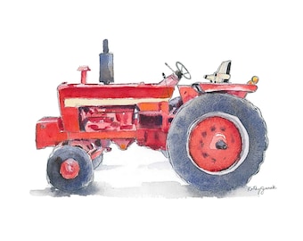 Red Tractor Print #10, Tractor Wall Art, Farm Nursery Decor, Toddler Boys Room Decor, Watercolor