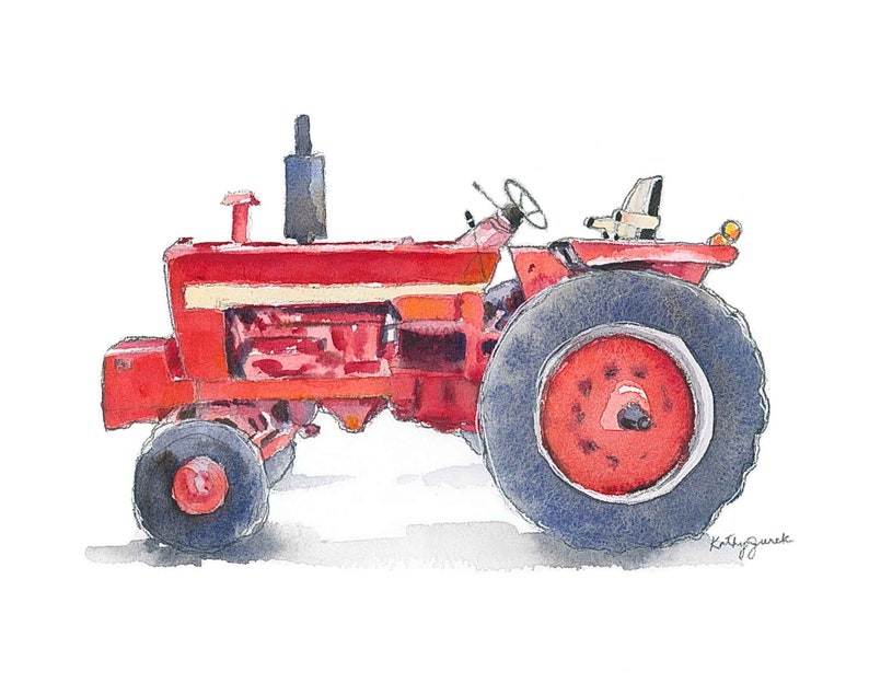 Red Tractor Print 10, Tractor Wall Art, Farm Nursery Decor, Toddler Boys Room Decor, Watercolor image 1