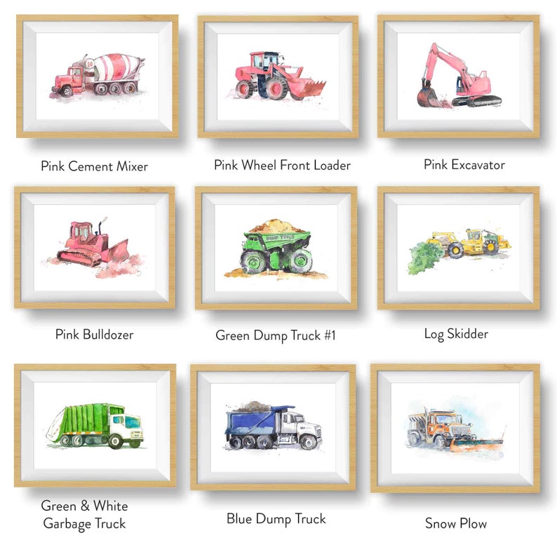 Backhoe Truck Print, Construction Decor for Boys Room, Truck Wall Art for Baby Nursery, Watercolor, Bulldozer Excavator image 9