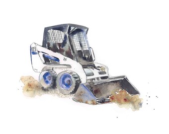Blue Skid Steer Truck Print for Baby and Toddler Boys' Rooms, Nursery Art, Watercolor