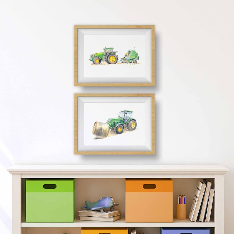 Green Tractor Print 15, Haybaler Wall Art for Farm Nursery, Baby Toddler Boys Room Decor, Watercolor image 4