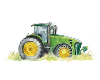 Green Tractor Digital Download Print for Baby and Toddler Boys Room, Farm Nursery Art, Watercolor