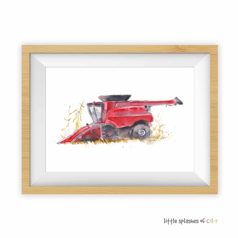 Print Combine Art, Red Combine Painting, Tractor Wall Art, Farmhouse Nursery Wall Decor, Office, Den, Living Room image 2