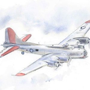 Set of 4 Military Airplane Prints for Boys Room, WWII Bombers Wall Art, B-17, B-24, B-25, B-29, Watercolor image 5