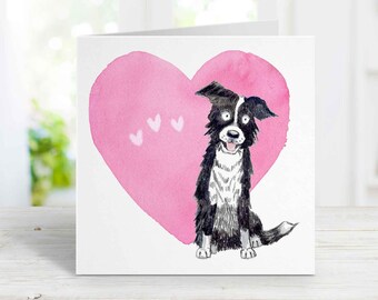Tarjeta de amor de Border Collie: aniversario de acuarela, cumpleaños, día de San Valentín