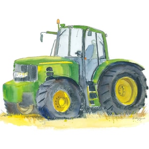 Green Tractor Print 13, Farm Nursery Wall Art, Baby Toddler Boys Room Decor, Transportation Vehicle Artwork, Watercolor Painting image 1