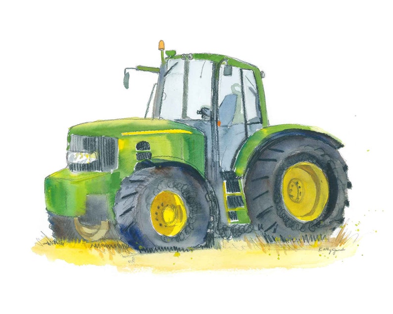 Green Tractor Print 13, Farm Nursery Wall Art, Baby Toddler Boys Room Decor, Transportation Vehicle Artwork, Watercolor Painting image 1