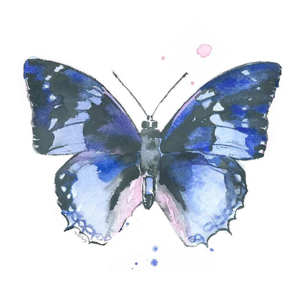 Blue Butterfly Print #4 for Baby or Toddler Girl's Bedroom, Nursery Wall Art, Kids Room Decor, Watercolor