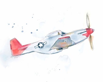 P51 Flugzeug-Druck-Wandkunst für Kleinkind-Jungenzimmer, Flugzeug-Kinderzimmerkunst, Schlafzimmer-Wanddekoration, Geburtstagsgeschenk zum Vatertag