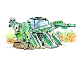 Sugarcane Harvester Print, Tractor Wall Art for Boys Rooms, Farm Themed Nursery, Kids Wall Decor, Watercolor