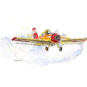 Yellow Airplane Print, Crop Duster Print, Airplane Nursery Art, Airplane Watercolor, Farm Nursery, Airplane Gift for Him