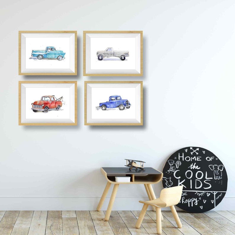 Pickup Truck Prints Set for Baby or Toddler Boy's Room, Truck Wall Decor, Wall Art Gift for Fathers Day, Watercolor image 8