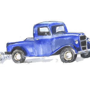 Little Blue Truck Print, Truck Wall Art for Toddler Boys Room, Nursery Wall Art, Transportation Print, Watercolor image 1