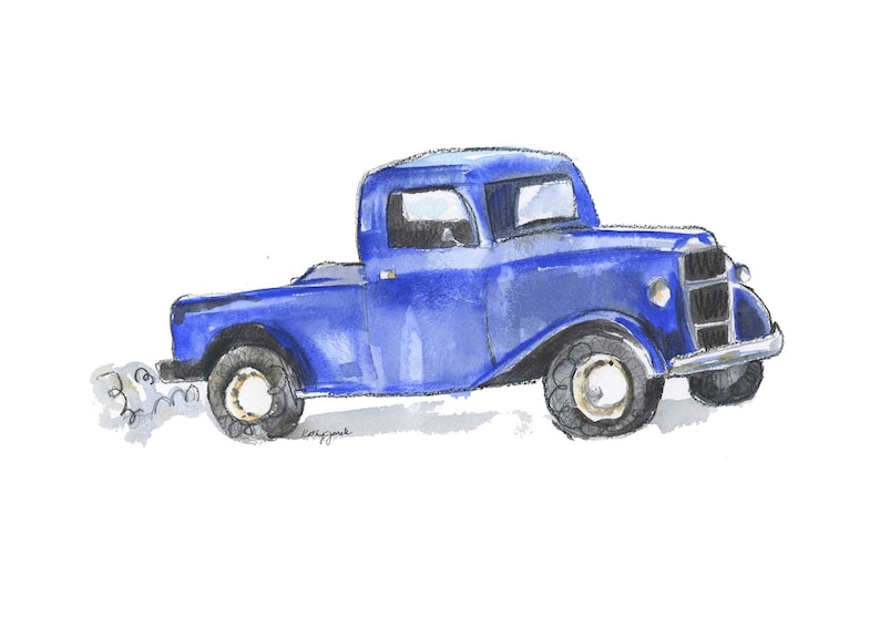 Little Blue Truck Print, Truck Wall Art for Toddler Boys Room, Nursery Wall Art, Transportation Print, Watercolor image 1