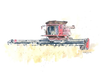 Red Combine Print #4, Tractor Wall Art, Boys Room Decor, Farm Nursery Art, Fathers Day Gift for Dad, Husband, Grandpa