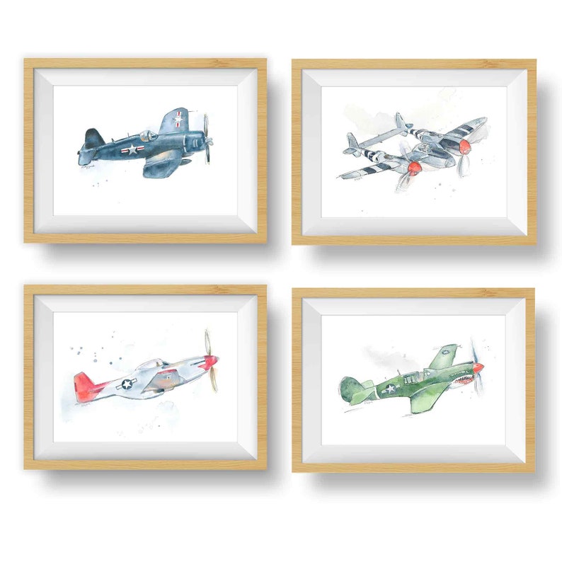 WWII Military Bomber Planes Art Prints Set, WW2 Airplane Prints, Boys Wall Art, Gift for Husband, Dad, Blue Gray Decor, Watercolor Paintings image 9