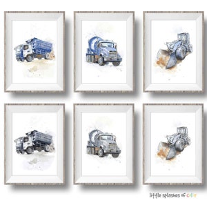 Impression de camion bleu bétonnière 2 pour chambre de petit garçon, art mural construction, décoration murale de chambre d'enfant, orientation portrait, aquarelle image 6