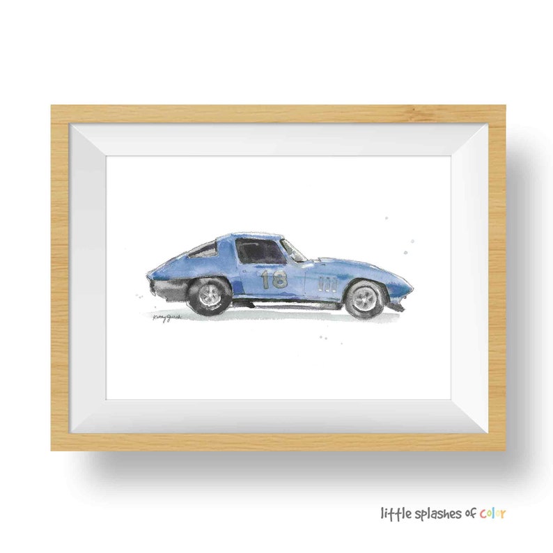 Blue Gray Porsche Car Print for Boys Room, Racecar Wall Art, Car Decor, Gift for Dad Husband Boyfriend, Watercolor image 4